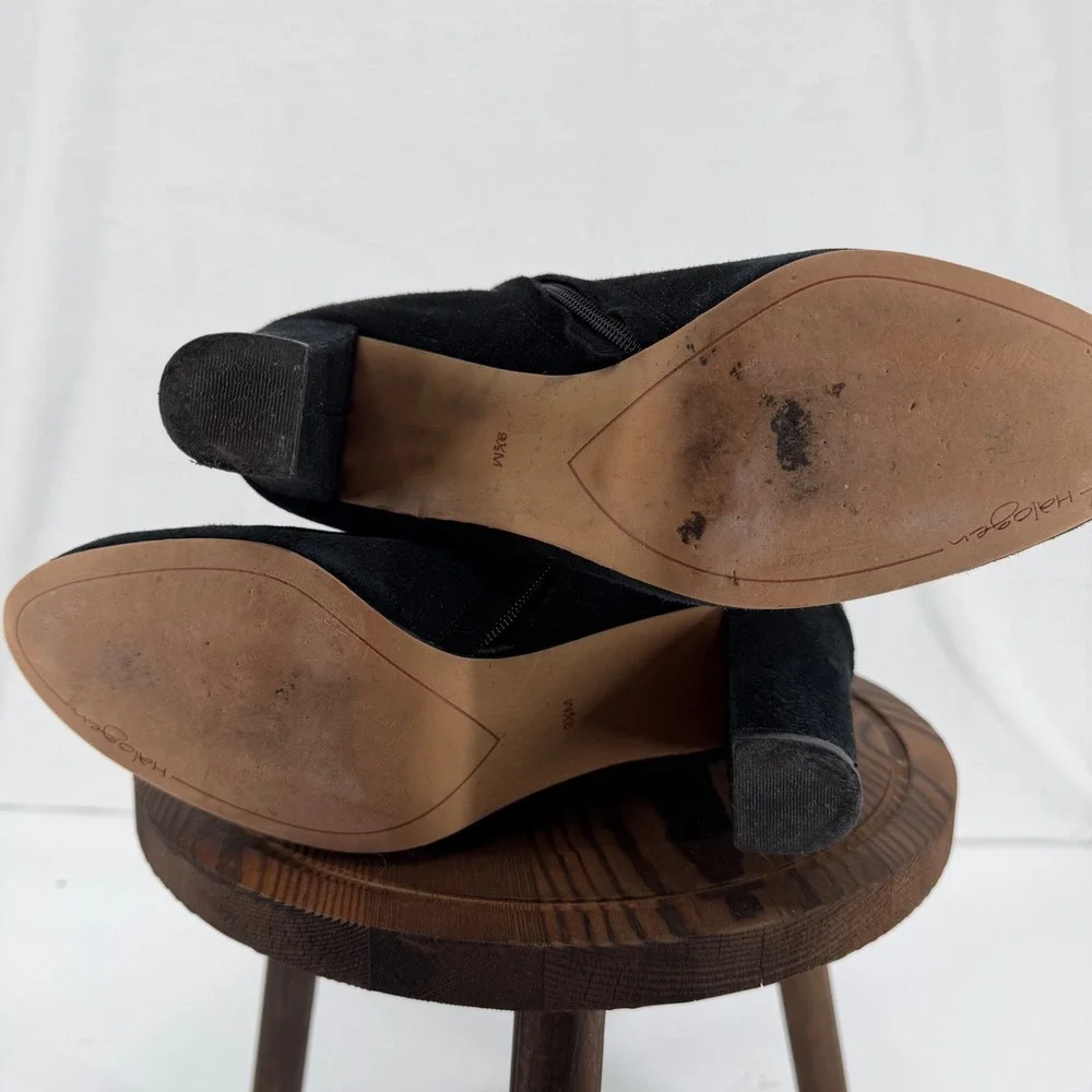 Halogen Noble‎ Black Suede Boots 9.5 Almond Toe Over The Knee Block Heel